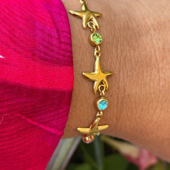 Gold Starfish Bracelet with Gemstones - Picture 3 of 7
